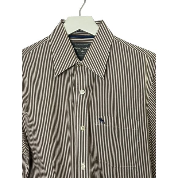 Abercrombie & Fitch Muscle Brown & White Stripe Button-Up Shirt Men's Large - Picture 2 of 8